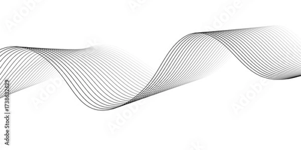 Fototapeta Abstract technology lines on white background. Undulate Grey Wave Swirl, frequency sound wave, twisted curve lines with blend effect, wave with lines created using blend tool.