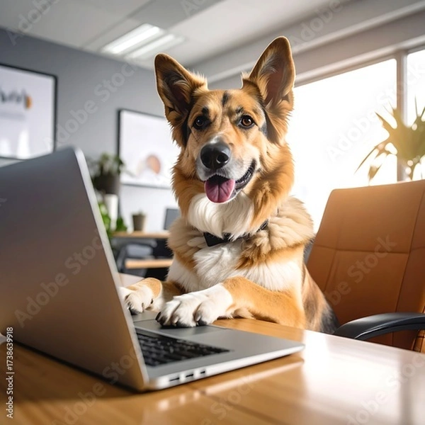 Obraz Dog working on laptop