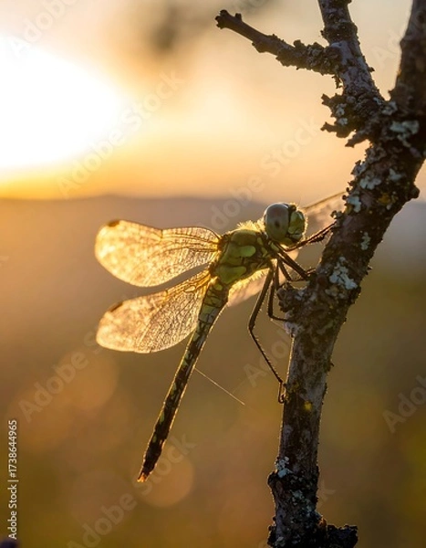 Obraz Dragonfly at sunset