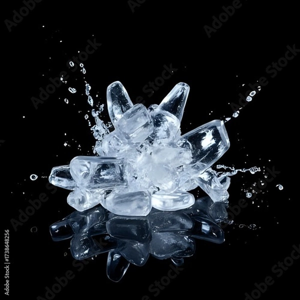 Fototapeta ice cube falling into water