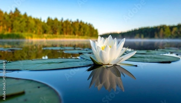 Fototapeta White water lily on calm lake