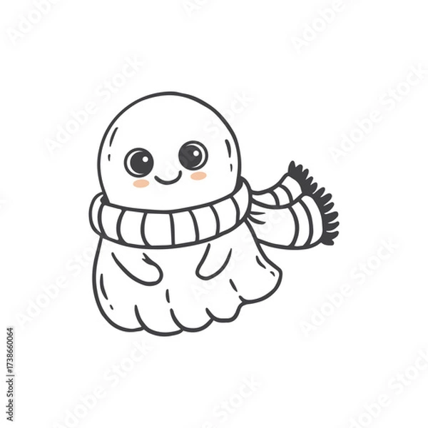 Fototapeta cute cartoon halloween ghost. Sketch of ghost on white background. Funny ghost with scarf in doodle style. Vector illustration