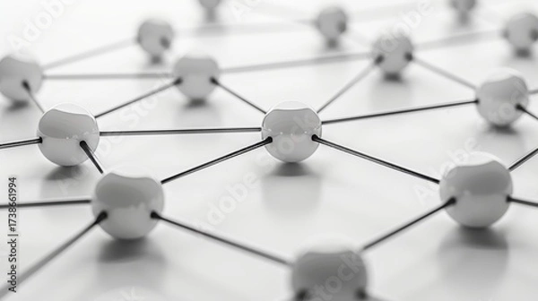 Fototapeta Abstract network visualization featuring white spheres interconnected by lines in a dynamic design