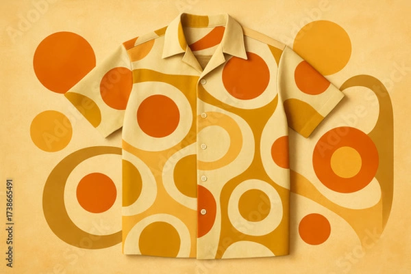 Obraz Vintage style short sleeve shirt in warm colors with circular patterns on a beige background
