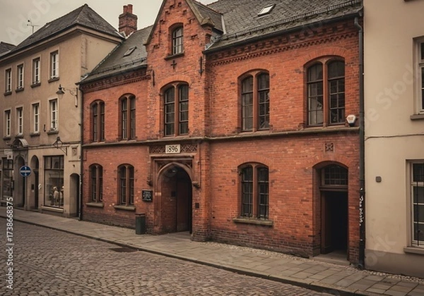 Fototapeta red brick building with building year sign 1896