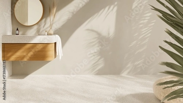 Fototapeta Contemporary Minimalist Interior Design Featuring Elegant Palette, Curated Textures, and Natural Light Play for a Serene Ambiance