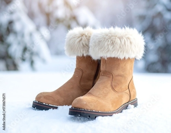 Fototapeta Winter boots in the snow