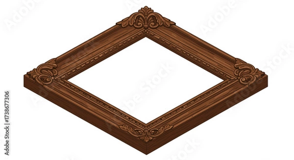 Fototapeta Ornate wooden frame design with intricate carvings in isometric style