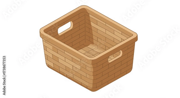 Fototapeta Isometric brown wicker basket with handles on white background