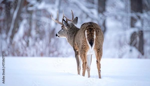 Fototapeta Winter deer in snowy forest