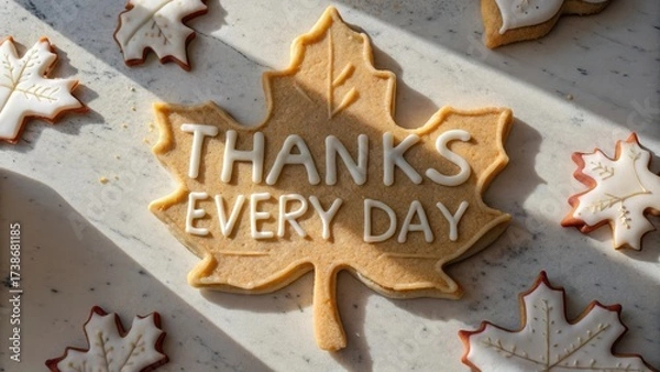 Fototapeta Maple Leaf Cookie with Thanks Every Day Message