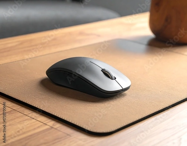Obraz Wireless mouse on a tan mat
