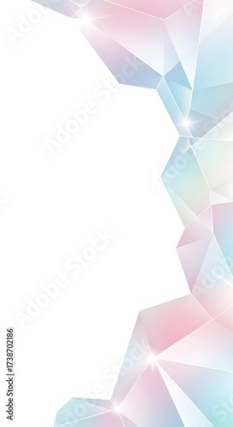 Fototapeta Ethereal futuristic background design with sparkling low poly crystals in soft pastel pink and blue hues on a white backdrop