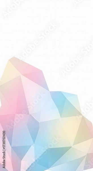 Fototapeta Modern digital art featuring a crystal-like polygon structure with a gentle pastel color gradient on a white background