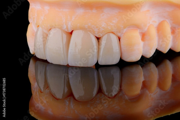 Fototapeta High-quality four dental crowns made of zirconium for fixation to the frontal teeth of upper jaw.