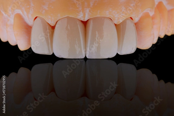 Fototapeta High-quality four dental crowns made of zirconium for fixation to the frontal teeth of upper jaw.