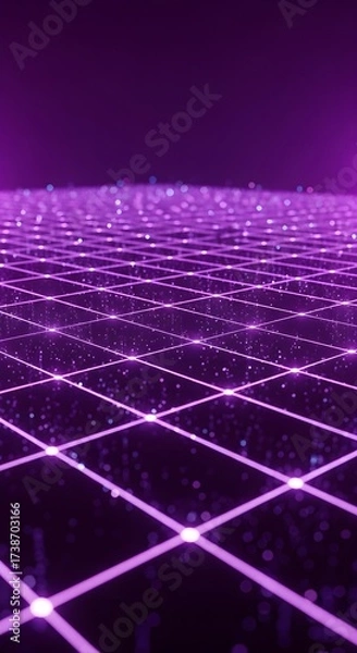 Fototapeta Conceptual visualization of a vast digital network with a glowing purple lattice and interconnected data points on a dark background