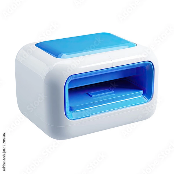 Obraz Compact, white and light-blue rectangular device with a slot and a translucent top