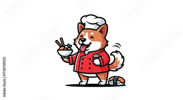 Fototapeta Adobe IllusCorgi Chef Mascot Cooking with Sushi Vector Illustrationtrator Artwork