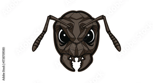 Fototapeta A close-up illustration of an ant's head with large, expressive eyes and sharp mandibles.