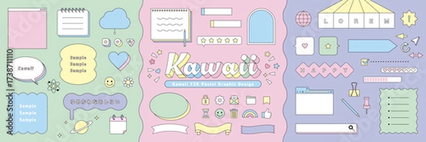Obraz ネオポップ・パステルカラーのデザイン素材セット / フレーム、あしらい、ゆめかわいい、Y2K、レトロポップ、韓国風スタイル