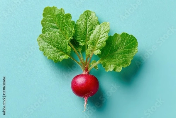 Obraz Fresh radish with vibrant green leaves on a bright spring background