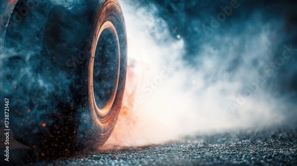 Obraz Powerful acceleration captured in a go-kart tire burning rubber on a heated racetrack