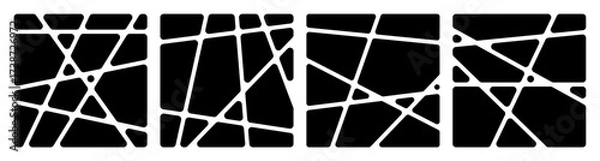 Fototapeta Vector Geometric Crack Pattern. Abstract Broken Glass Effect. Black Square Shape with Chaotic Crash Lines. Voronoi Geometric Texture.