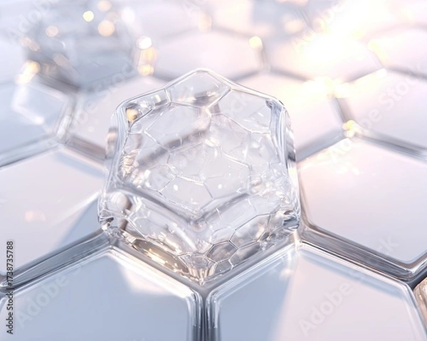 Fototapeta Clear Ice Cube On Hexagonal Pattern Background