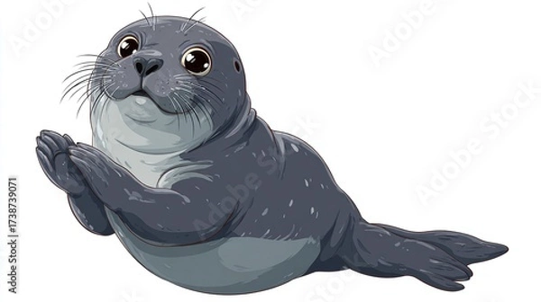 Fototapeta Cartoon seal lying down with its flippers together as if it is praying