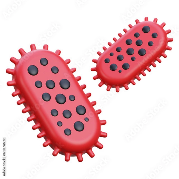 Obraz Red Bacteria Organisms with Black Spots Floating on Transparent Backdrop