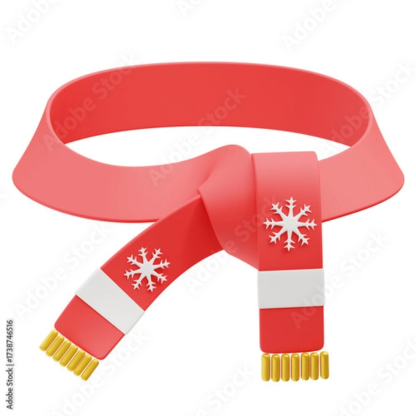 Obraz Red Christmas Scarf with White Snowflakes and Golden Fringes Festive Holiday Accessory on Transparent Background Winter Season Fashion Apparel Warmth