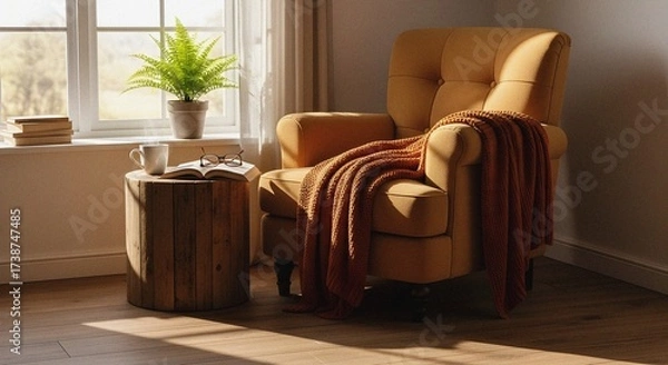 Obraz Warm Daylight Scene with Natural Lighting and Soft Shadows – Inviting Atmosphere for Home or Real Estate Concept