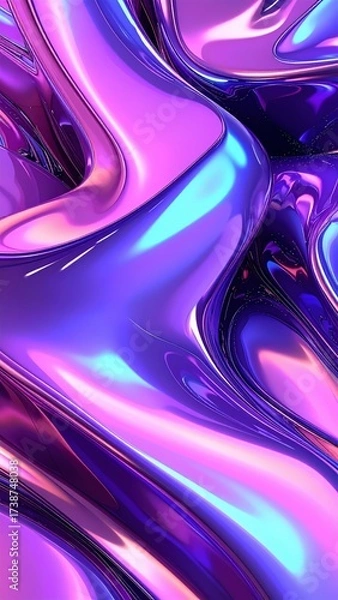 Fototapeta Iridescent Liquid Metal Abstract Background with Purple and Blue Hues 1.