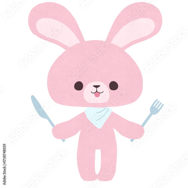 Obraz ナイフとフォークを持つウサギのイラスト