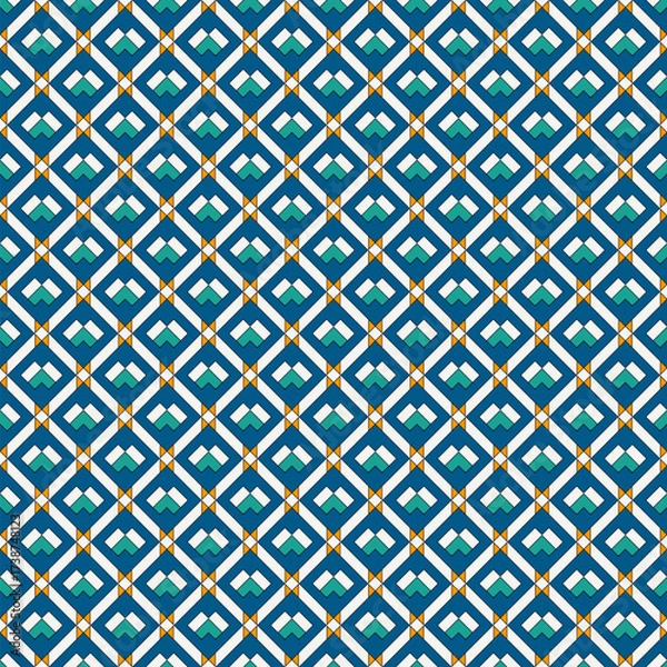 Fototapeta Diamond grid seamless pattern. Ethnic, tribal surface print. Geometric ornament. Repeated rhombuses background. Ornamental folk wallpaper. Geo vector abstract illustration