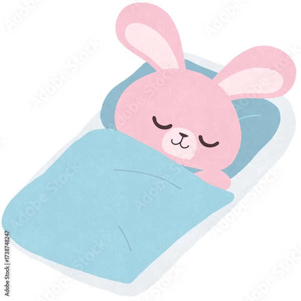 Obraz 布団に入って眠るうさぎのイラスト