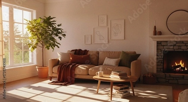 Obraz Warm Daylight Scene with Natural Lighting and Soft Shadows – Inviting Atmosphere for Home or Real Estate Concept