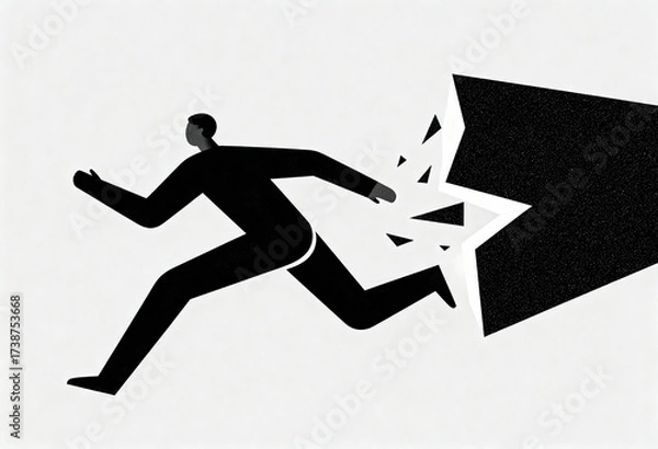 Fototapeta Abstract figure breaking through a dark geometric barrier