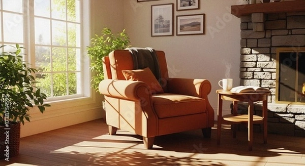 Obraz Warm Daylight Scene with Natural Lighting and Soft Shadows – Inviting Atmosphere for Home or Real Estate Concept