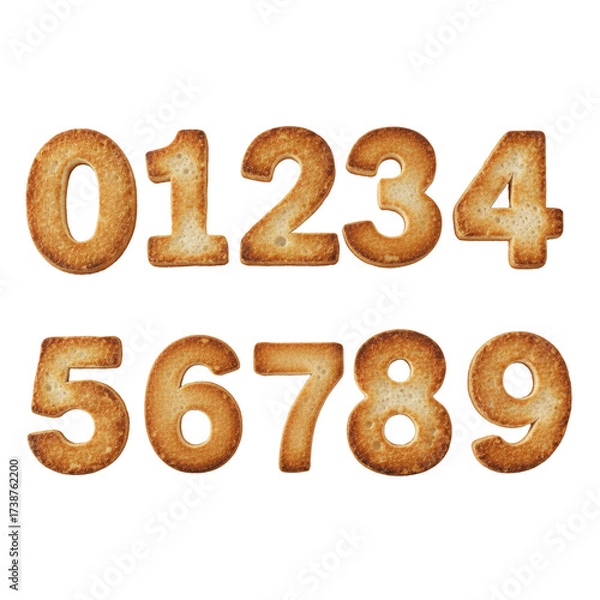 Obraz 3D Toasted Bread Numbers Set 0–9 – High-Detail Food Typography on White Background