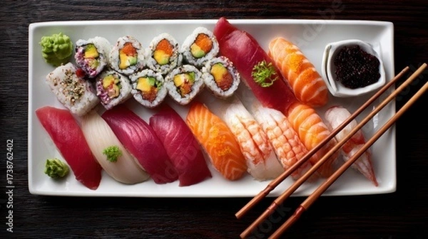Fototapeta Exquisite Sushi Platter - A Culinary Symphony of Colors and Textures, Close-Up.