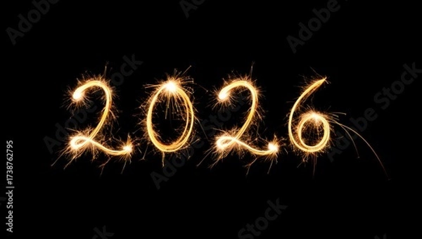 Obraz Sparkling golden 2026 fireworks in dark background