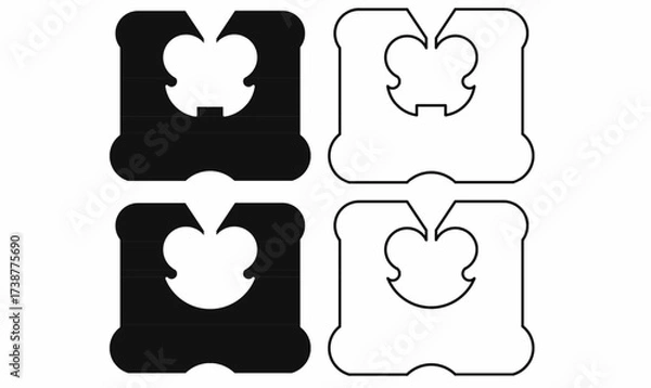 Fototapeta Vector illustration of bread bag clip tag in outline and silhouette style, square plastic closure for packaging, used in food storage, recycling, icon, and label design.