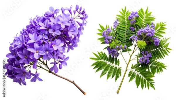 Fototapeta  Two Jacaranda Branch Variations Bundle with Purple Blossoms isolated on transparent background.