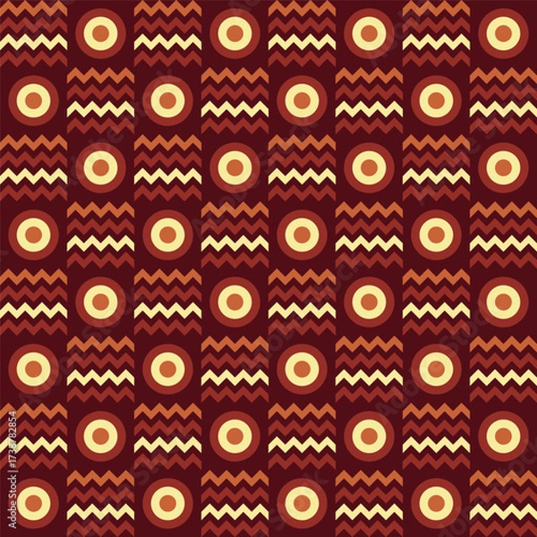 Fototapeta Geometric Ethnic Seamless Zigzag Circle Pattern with Rich Dark Brown Background