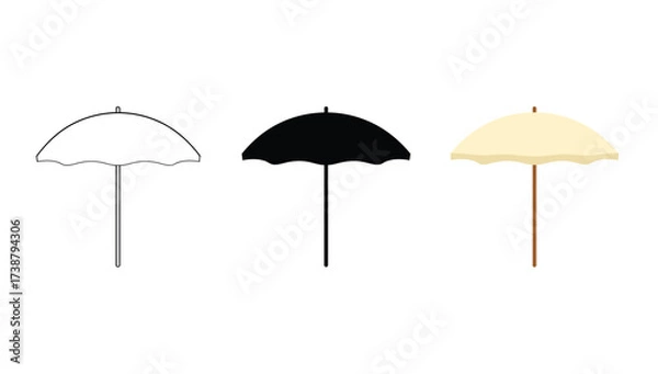 Fototapeta Vector art of three beach umbrellas in different styles, vector illustration