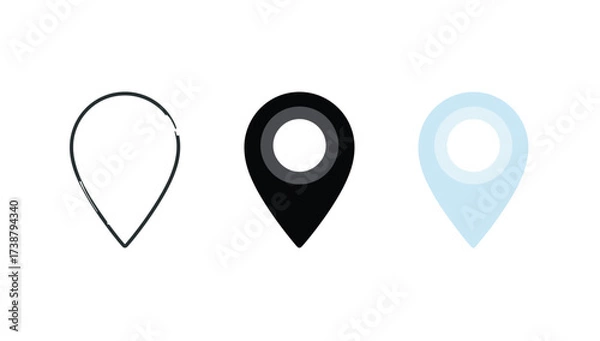 Obraz Vector art of three location pin illustrations, showcasing line art, silhouette, and color design