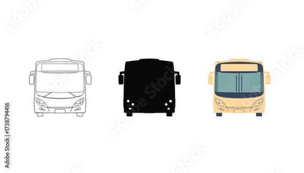 Obraz Vector art of three bus icons, outline, silhouette, and color version