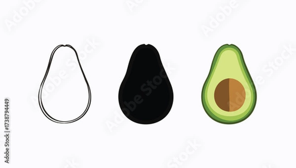 Obraz Vector art of three avocado halves in different styles